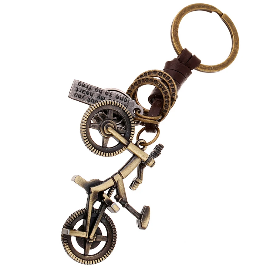 Fashion Vintage Alloy Bicycle Genuine Leather Keychain Hand Made Bag