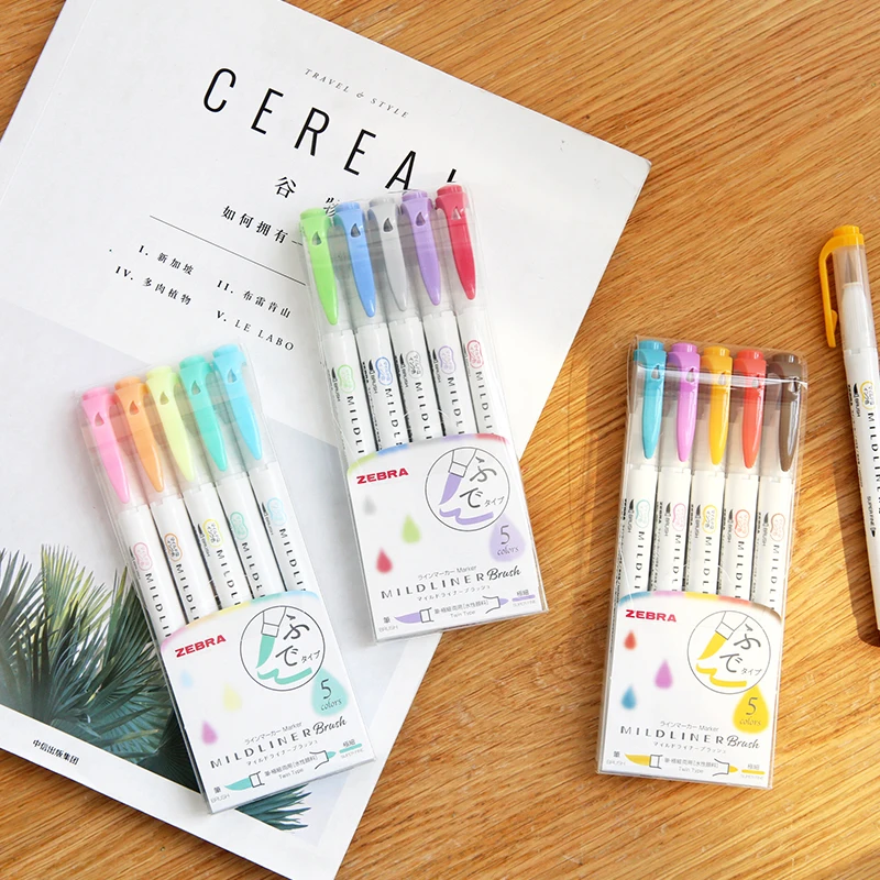5 шт. Zebra New WFT8 Mildliner Brush набор хайлайтеров с двумя головками маркеры дневные