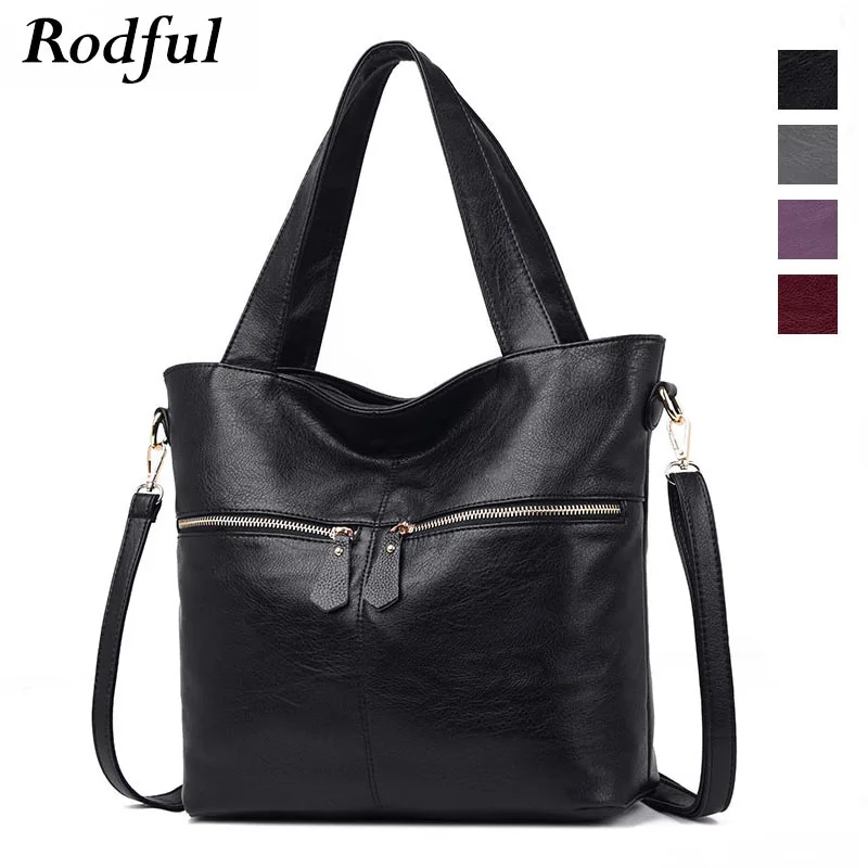 

Rodful Soft leather women's handbags ladies large messenger shoulder bag female Black hand bags for women 2019 Casual tote bag