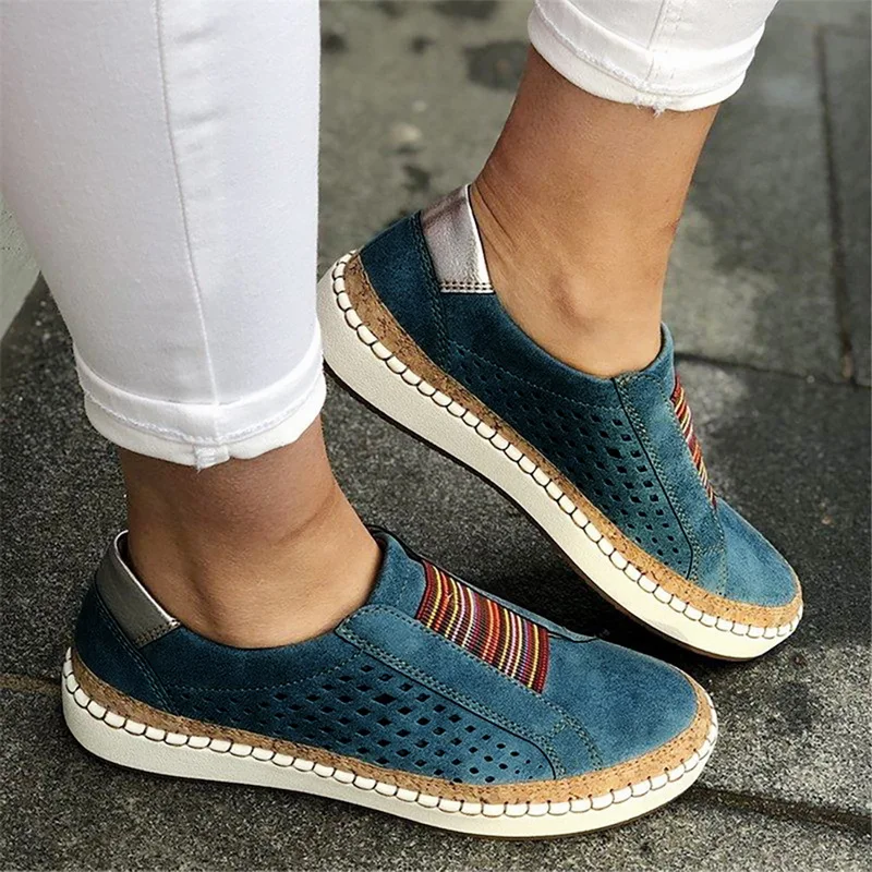 PUIMENTIUA Leather Loafers Shoes Women Slip-On Sneakers Casual Comfortable Loafer Women Flats Tenis Feminino Zapatos De Mujer - Цвет: Blue