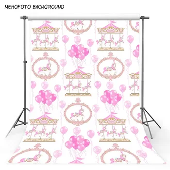 

Photography Backdrop White Wood Floor Photography Background Circus with Pink Balloons for Princess Birthday Photocall Custom