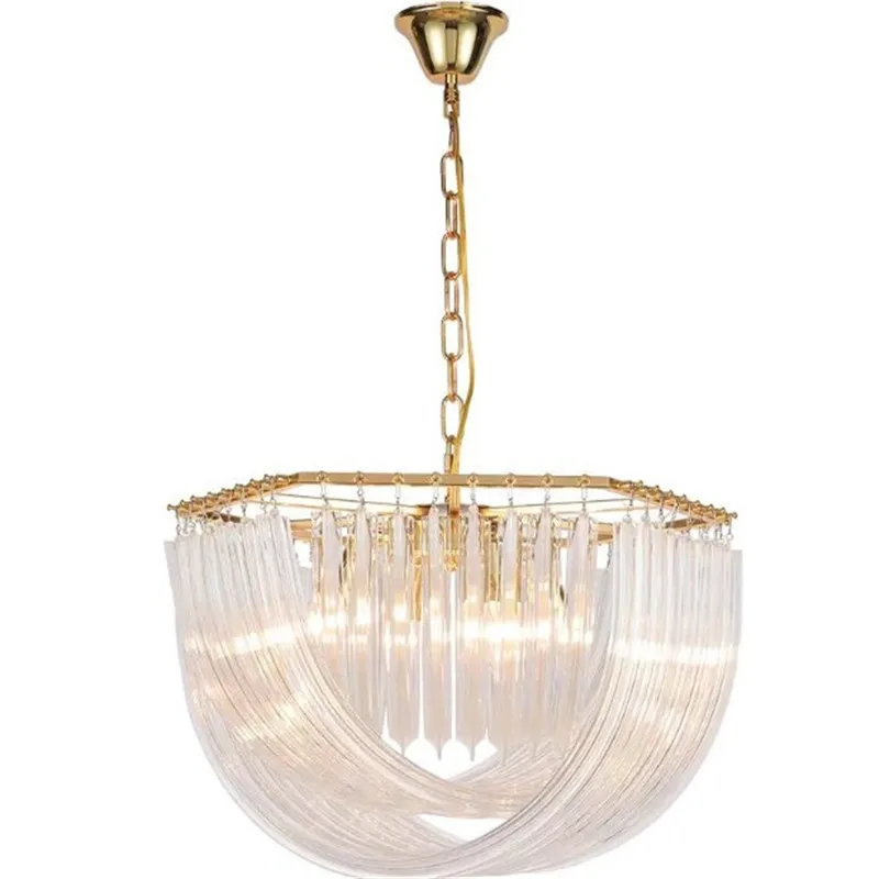 Luxury Bent Glass Pendant Light Gold Metal  Crystal Hanging Lamp for dining living room