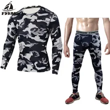 FDBRO фитнес термобелье спортивный костюм для мужчин компрессионная MMA рубашка с длинными рукавами Рашгард комплект камуфляжная Толстовка и леггинсы