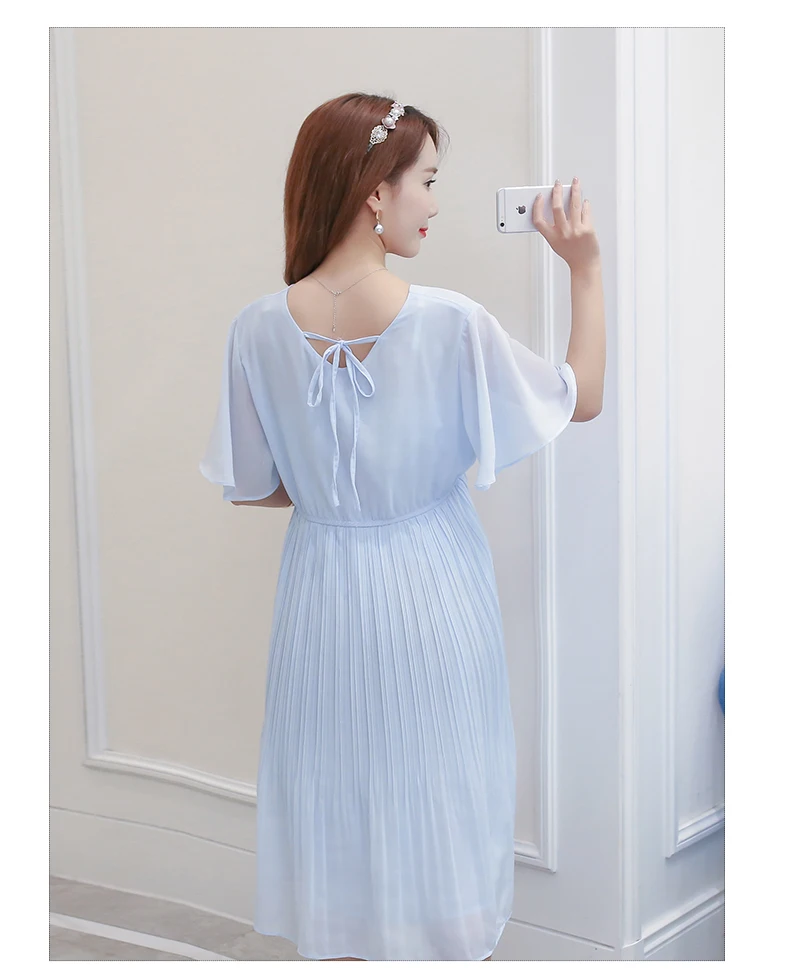 Летняя корейская мода для беременных платье с v-образным вырезом тонкая талия плиссированная шифоновая Одежда для беременных женщин вечерние платья для беременных