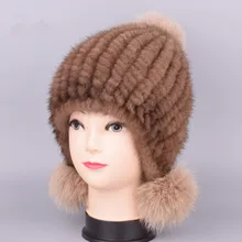 Новая норковая шапка Модные женские лисий мех мяч меховая шапка норковая вязать шапки Повседневное норковая шапка женский головной Убор