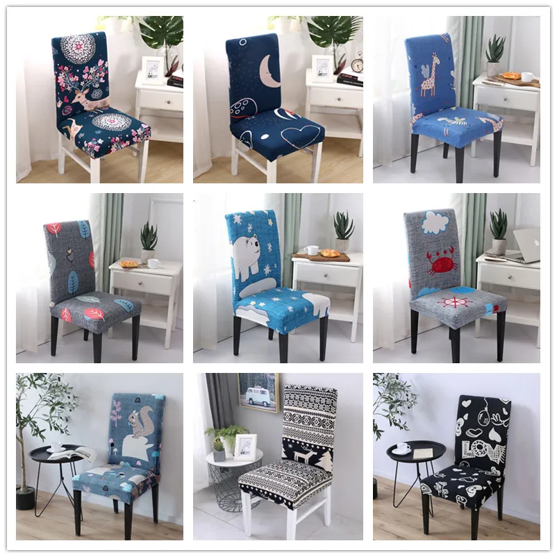 

2pc Animal Print Spandex Chair Cover Stretchy Christmas Dining Seat Cover Anti-dirty Removable Big Elastic Slipcover