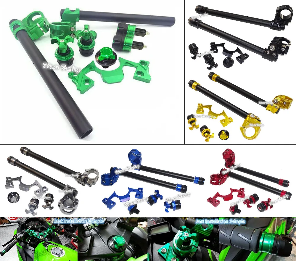 Adjustable Handlebars Clip On Bar Ends Fork Adjusters Yoke Nut Guard Pad Set For Kawasaki Ninja
