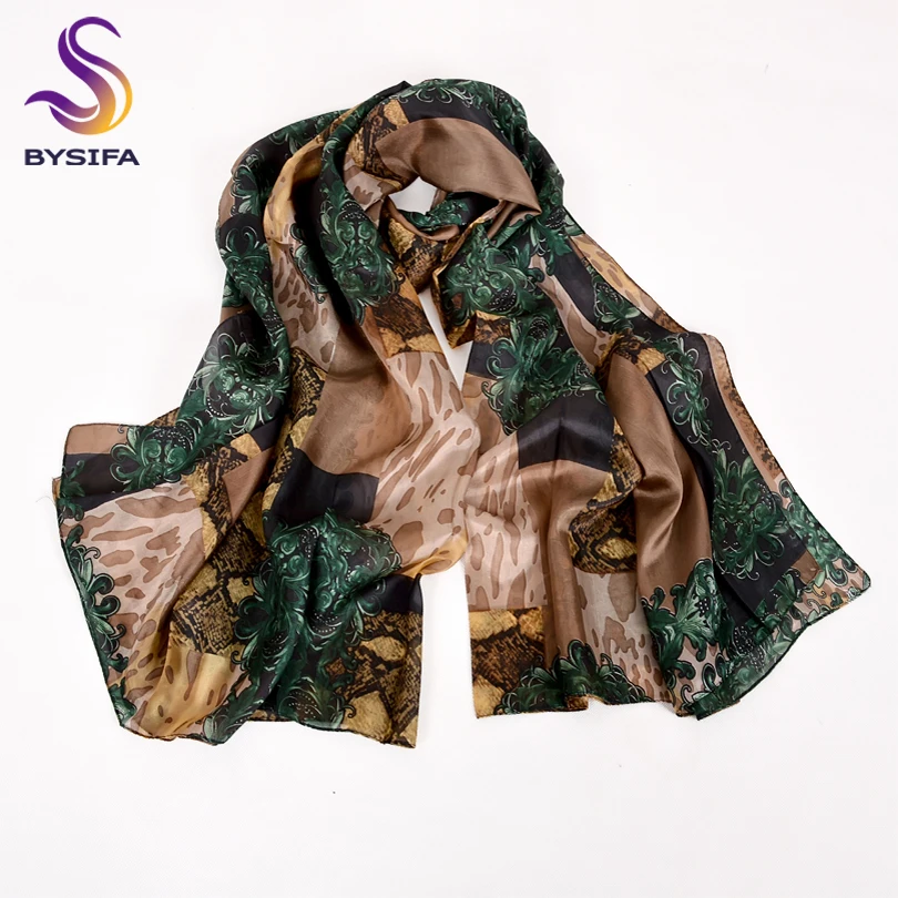 [BYSIFA] брендовый синий, зеленый шелковый шарф, шаль, Женские аксессуары, весна-осень, цветочный узор, шелк, женские длинные шарфы