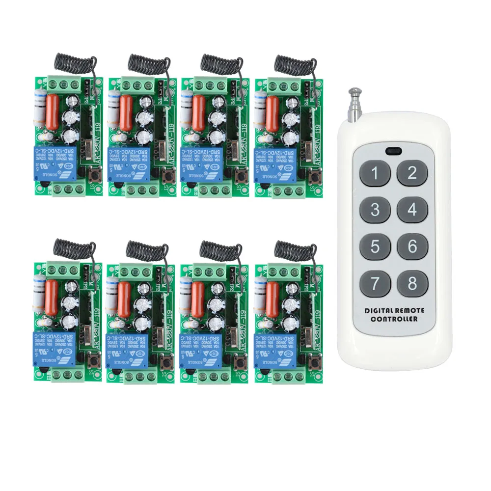 

AC 220 V 1CH 10A Relay RF Wireless Remote Control Switch Wireless Light Switch ; 8PCS Receiver + 1000m Transmitter