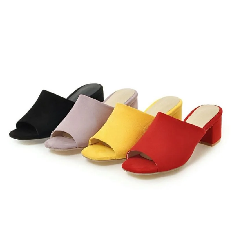 Tuyoki Women High Heels Sandals Candy Color Open Toe Summer Beach Slippers Square Heels Comfort Walk Shoes Size 33-43