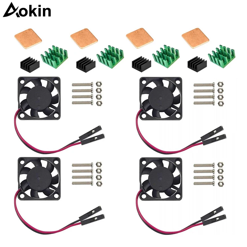 

Raspberry Pi 3 B+ Cooling Fan DC 5V with 3 Pcs Heatsinks for Raspberry Pi 3b 2b Model B+ Copper cooling pad for raspberry pi 3/2