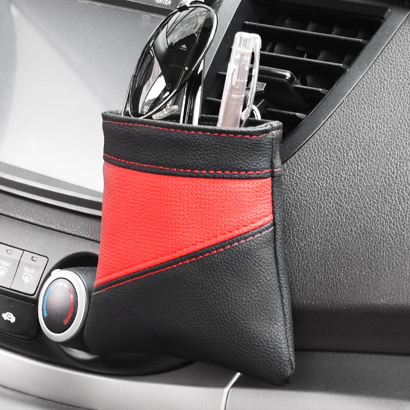 Multi-funcional Respirável Couro Car Air Vent Mount Holder Telefone Bolso Detritos Bebida Copo Saco Bolsa De Armazenamento De Chaves de Bilhetes