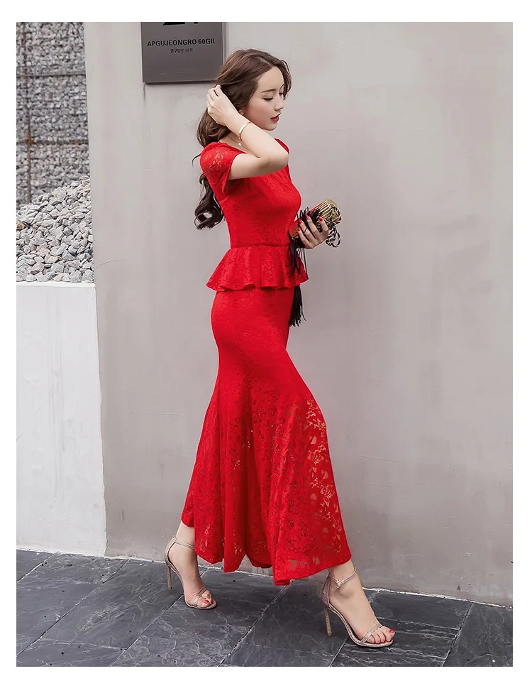 Ropa mujer 2017 verano mujeres elegante largo vestido de encaje trompeta sirena mujer fishtail largo vestido partido vestido túnicas S-4XL 98517 Ropa mujer 2017 verano mujeres elegante largo vestido de encaje trompeta sirena mujer fishtail largo vestido partido vestido túnicas S-4XL 98517