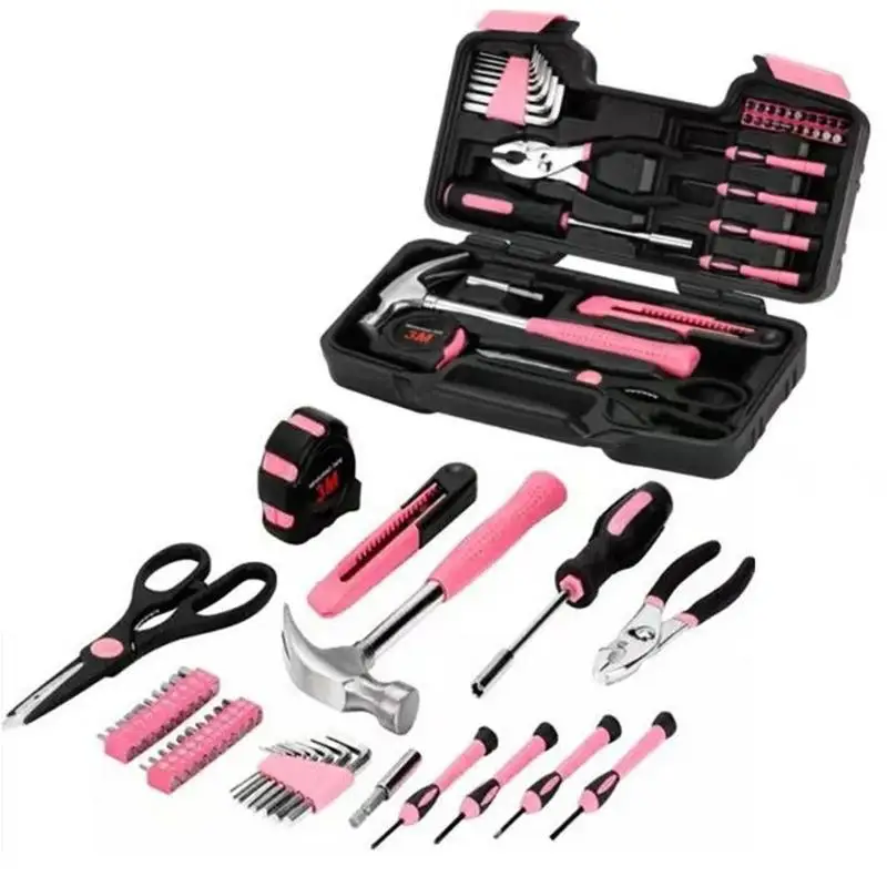 

40Pcs/Box Pink Hand Tool Set Metal Car Repair Tools Set Household Screwdriver Claw Hammer Utility Knife Auto Repairing Tool Kit