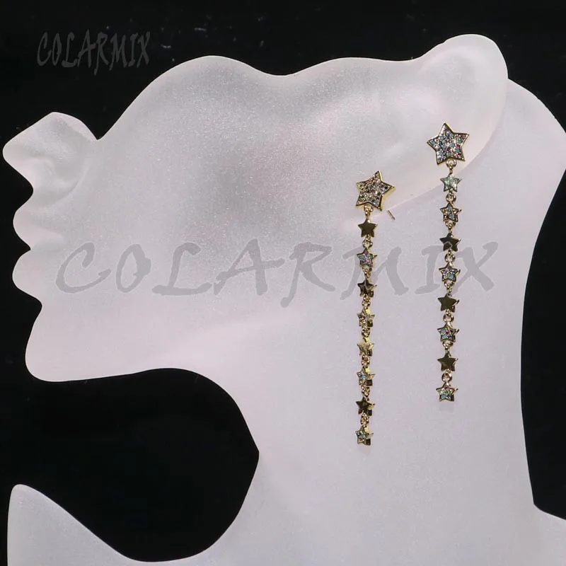 

3 pairs long Gold star zircon earrings Colorful zircon crystal earrings hook earrings fashion jewelry gift for lady 9317