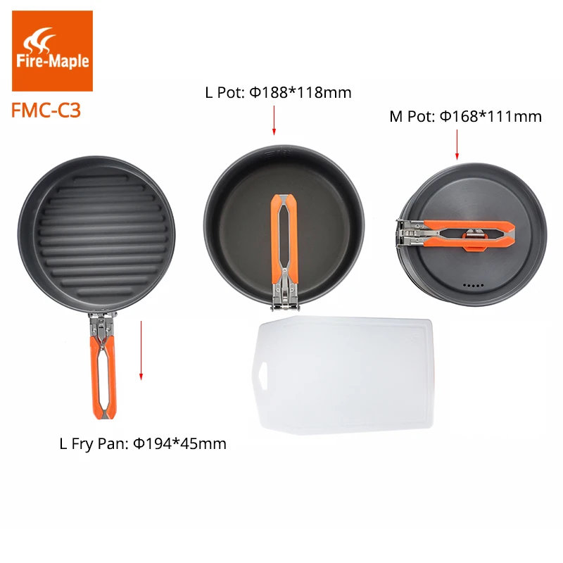 Fuego de arce fiesta Chef al aire libre utensilios de cocina Camping mochila cocina Picnic 2 Pots 1 sartén 1 tablero plegable con FMC-FC3