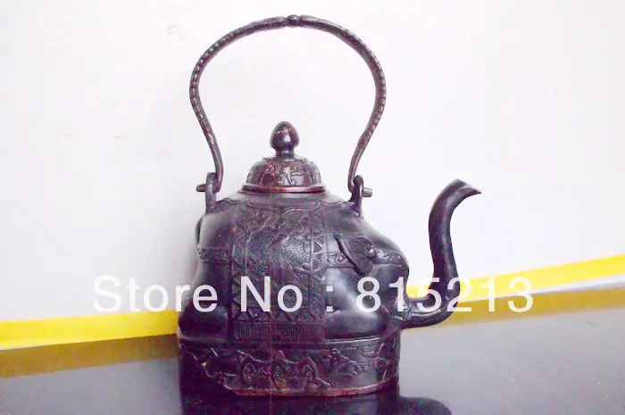 Ван 000151 Тибетского буддизма ИЗЫСКАННЫЙ слон статуя бронзовый масло Чайник