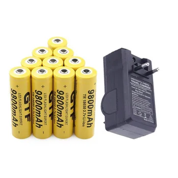 

GTF 9800mAh 3.7V 18650 Battery Li- ion batteria Rechargeable Battery For LED Flashlight Torch + EU Charger For 18650 Battery