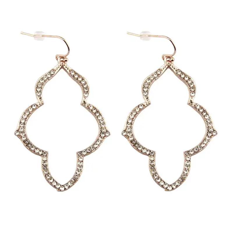 

2019 New Gold Pave Shiny Crystal Arabesque Chandeliers Earrings for Women Fashion Statement Drop Earrings Jewelry Wholesale