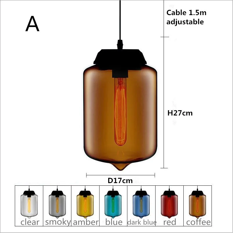 Подвесной светильник с лампочкой Эдисона для спальни и ресторана, простой подвесной светильник в скандинавском стиле, современный винтажный подвесной светильник из цветного стекла, подвесной светильник ing - Цвет корпуса: A