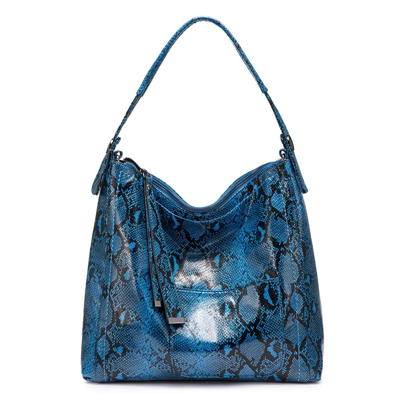 REALER бренд сумки Хобо для женщин большая сумка на плечо женская большая сумка змеиный принт питон роскошные сумки - Цвет: Blue