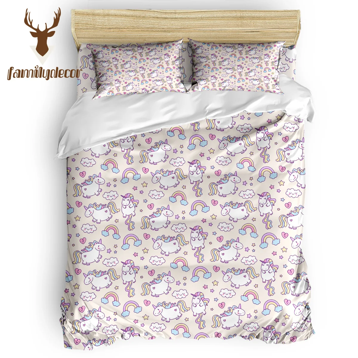 

Familydecor Rainbow Cartoon Unicorn 4 Pcs Bedding Sets Quilted Duvet Set Fore Duvet Cover Sets California King Comforter Sets