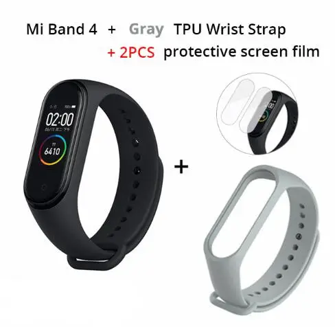 Xiaomi mi Band 4 умный браслет 3 цвета AMOLED экран mi band 4 Smartband фитнес-тренажер Bluetooth спортивный водонепроницаемый смарт-браслет - Цвет: add gray strap film