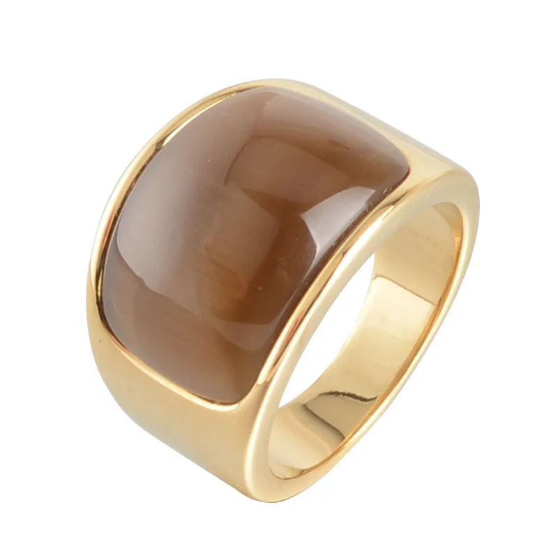 Keisha Lena2019 новое кольцо для мужчин и женщин с овальным камнем, кольца золотого цвета из нержавеющей стали, модное обручальное кольцо, аксессуары, новейшие - Цвет основного камня: Коричневый