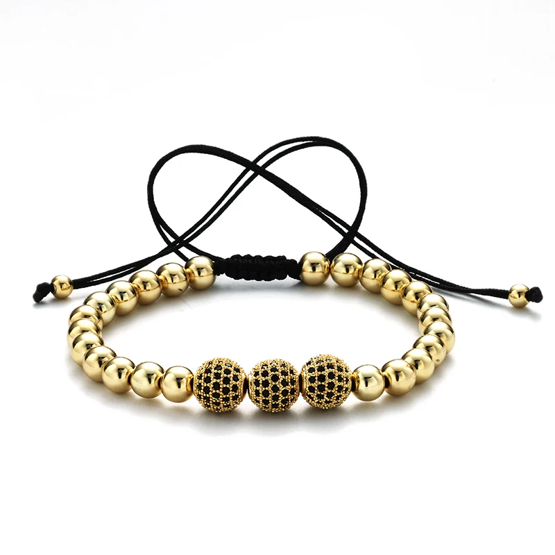 

Zircon Pave Crystal Braiding Macrame Men Bracelet Gold 4mm Beads Wrap Stainless Steel Bead Bracelets Women Mens Rope Bracelet