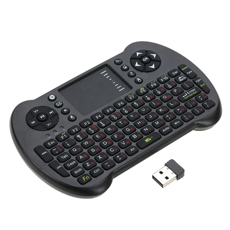 

2.4G Mini USB Wireless English Russian Spanish Hebrew Version Keyboard Touchpad & Air Fly Mouse Remote Control for Smart Phone