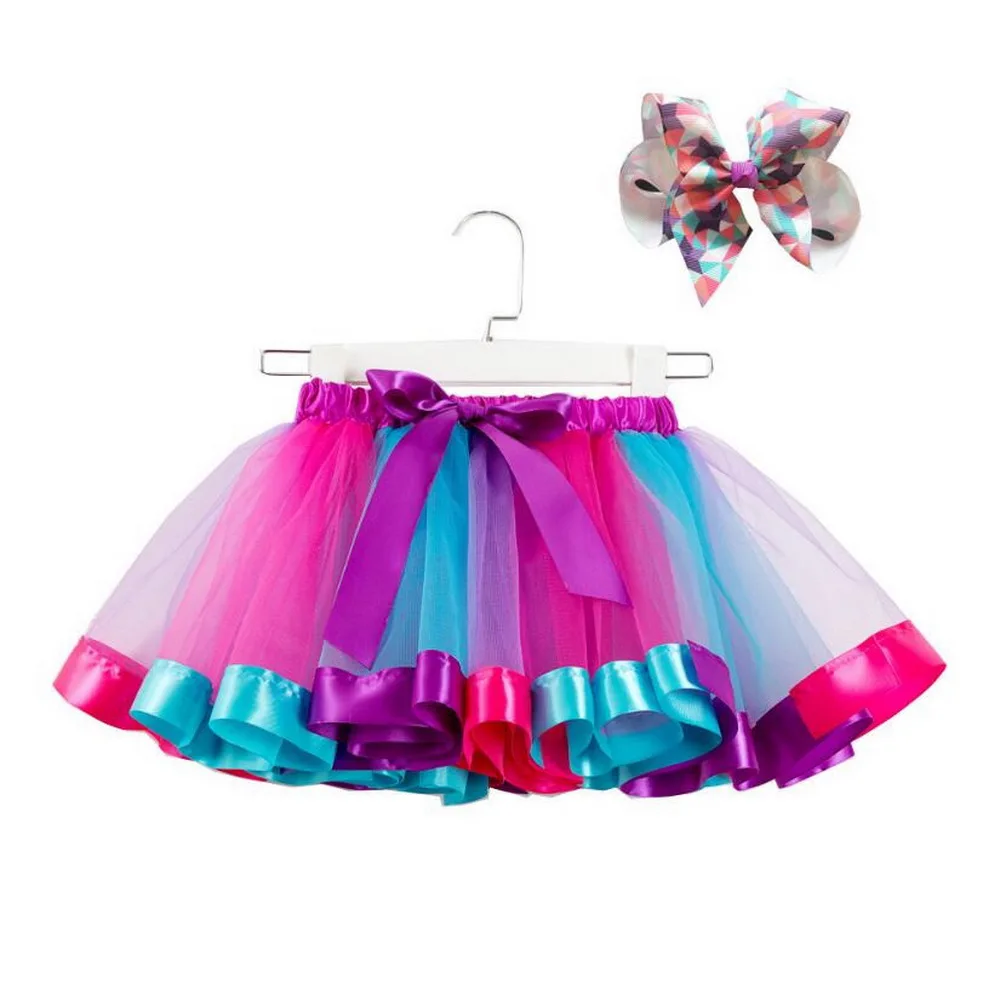 

2-10 Years Girls Pony Rainbow Tutu Skirts Costumes With Big Bow Hair hoop for Kids Birthday Theme Party Cosplay Costumes 2ps