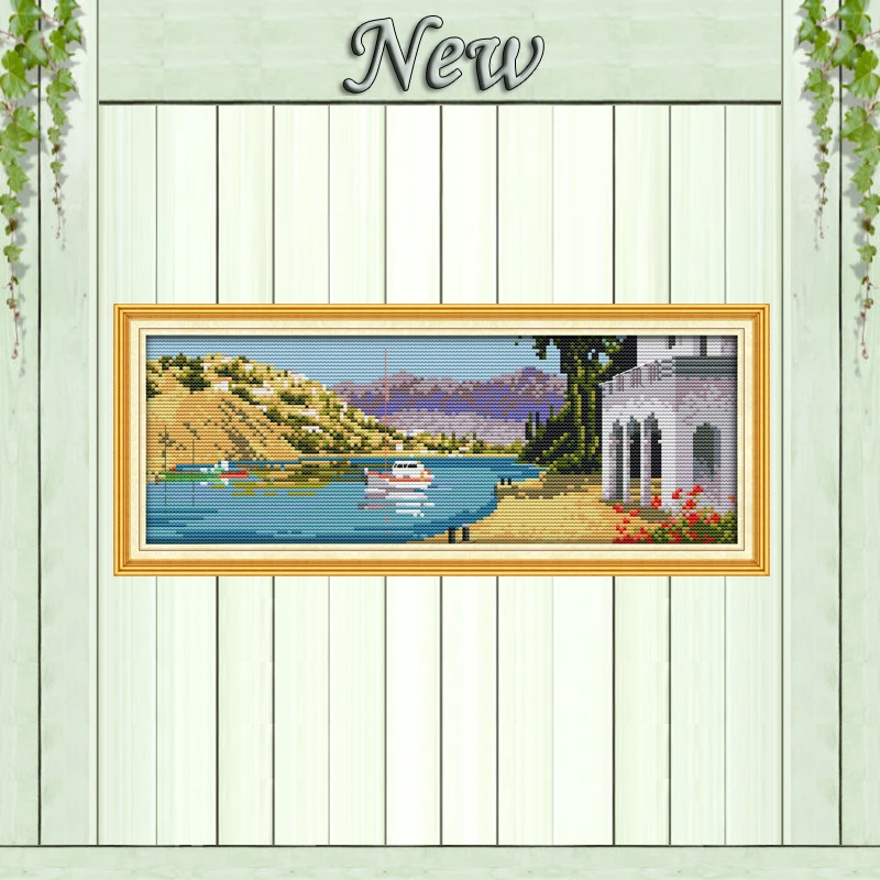 

The Mediterranean Sea port scenery painting counted printed on canvas DMC 11CT 14CT kits Cross Stitch embroidery needlework Sets