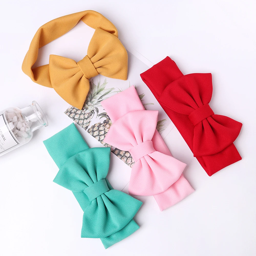 

2019 New 5'' Hair Bow Headband For Kids Girls Chic Solid Spring Fabric Hairband Hair Ties DIY Hair Accessories Headwear