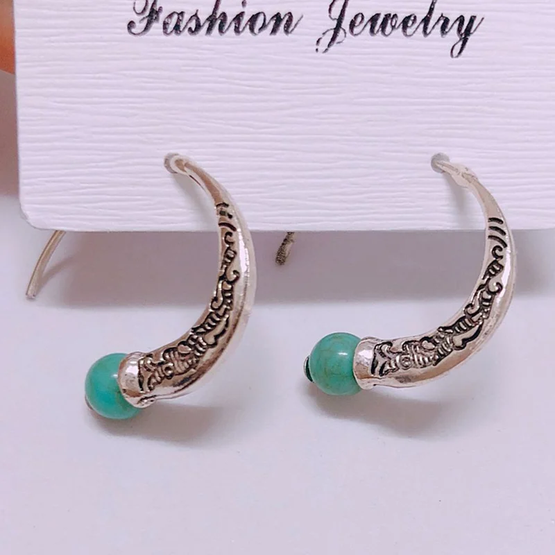 

Europe America Silver Color Alloy Turquoises Stone Stud Ear Wedding Engagement Earring Jewelry