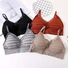 Женское сексуальное женское белье Летние Лифчики Сексуальные Бесшовные без косточек женские кружевные майки Топ в полоску