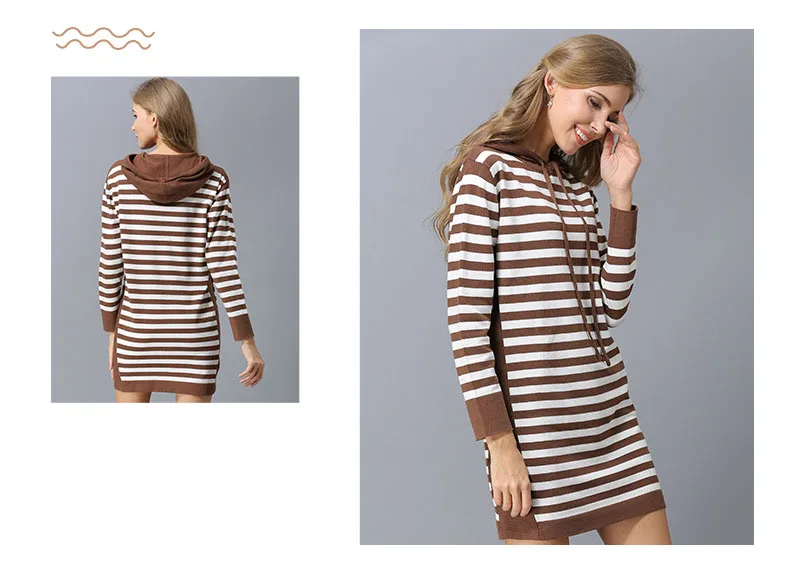 Europe and the United States autumn new simple sweater women striped long loose hooded hooded sweater sweater (3)