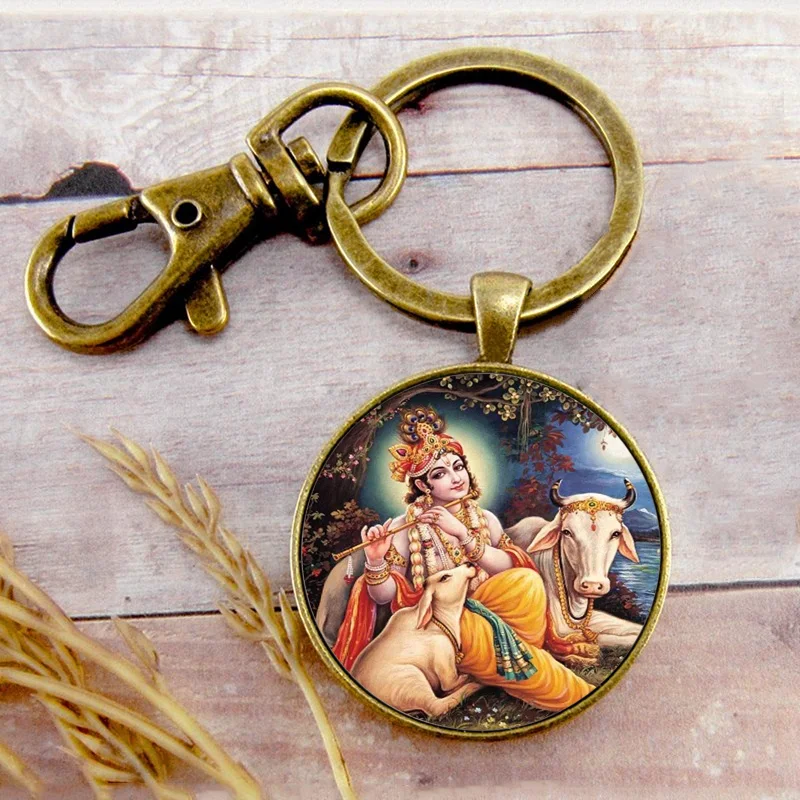 

Retro Lord Krishna Key Ring Key Chain Key Buckle Religion Pendant Birthday Festival Anniversary Gift Jewelry Accessories