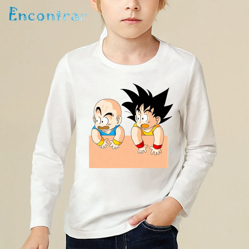 Детская футболка с принтом «Маленький Гоку», Детские Забавные топы с аниме «Жемчуг дракона», футболка с длинным рукавом для маленьких мальчиков и девочек, LKP5072 - Цвет: white-W