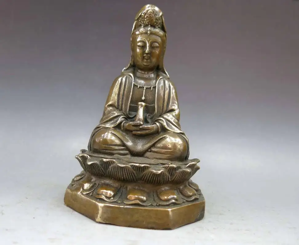 

wang671115854*++China Brass Copper Buddhism Temple Guanyin Kwan-yin Buddha Lotus Flower Statue