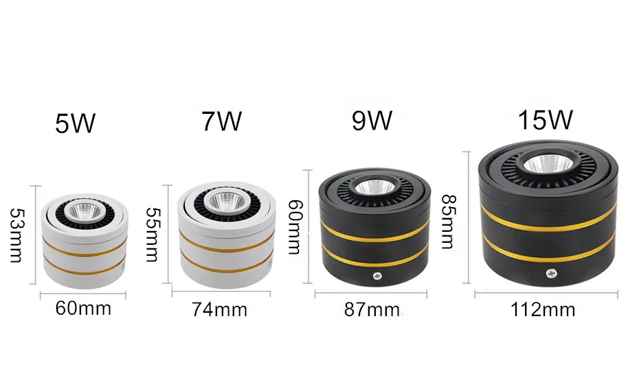 Dvolador с регулируемой яркостью, монтируемый на поверхности светодиодный COB светильник, вращающийся на 360 градусов Светодиодный точечный светильник 15 Вт/9 Вт/7 Вт/5 Вт, светодиодный светильник с Драйвером