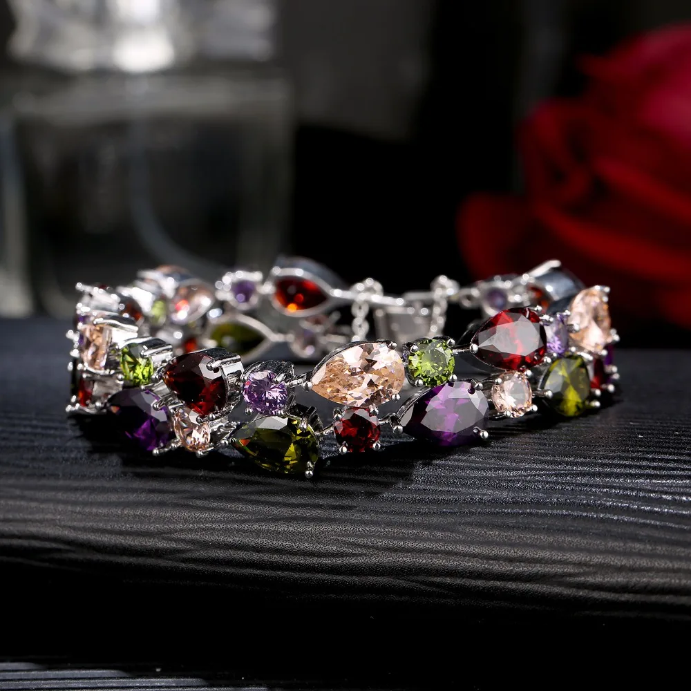 CARSINEL Fashion Women Bracelets & Bangles Silver Color Crystal Colorful AAA Cubic Zircon Women Christmas Jewelry Bracelets Gift
