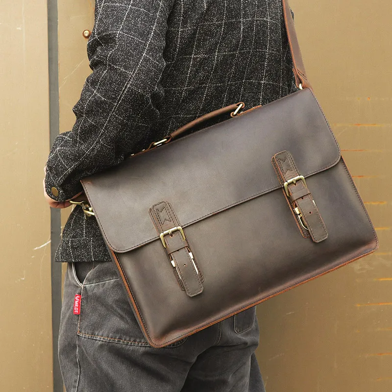 1" ноутбук портфели плеча Crossbody сумки из коровей кожи для мужчин мужской коричневый бизнес путешествия Винтаж повседневное модные сумки