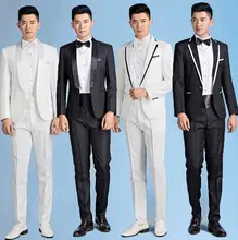 Mens formal dress groom wedding suits for men suits male costume homme mariage 2017 fashion black white jacket + pant + tie