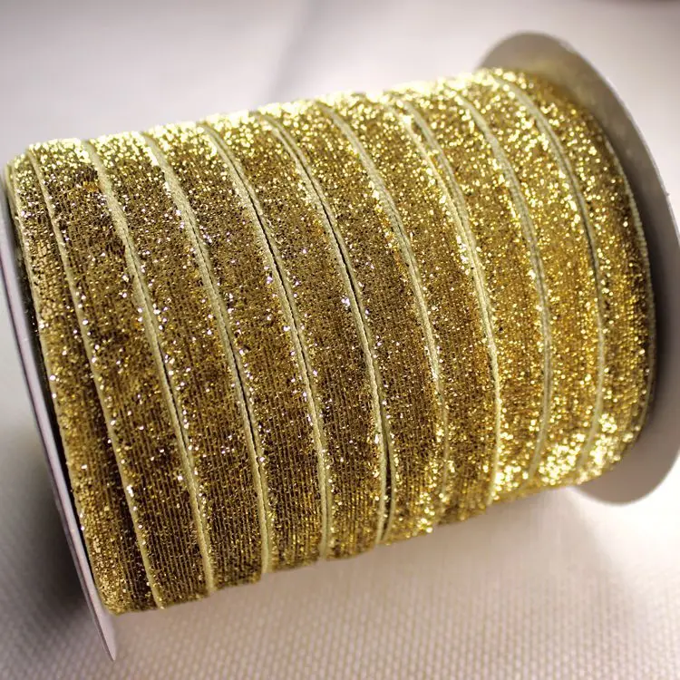 50 ярдов/партия 3/8 ''10 мм широкая односторонняя блестящая золотая металлическая бархатная лента отлично подходит для повязки на голову - Цвет: gold