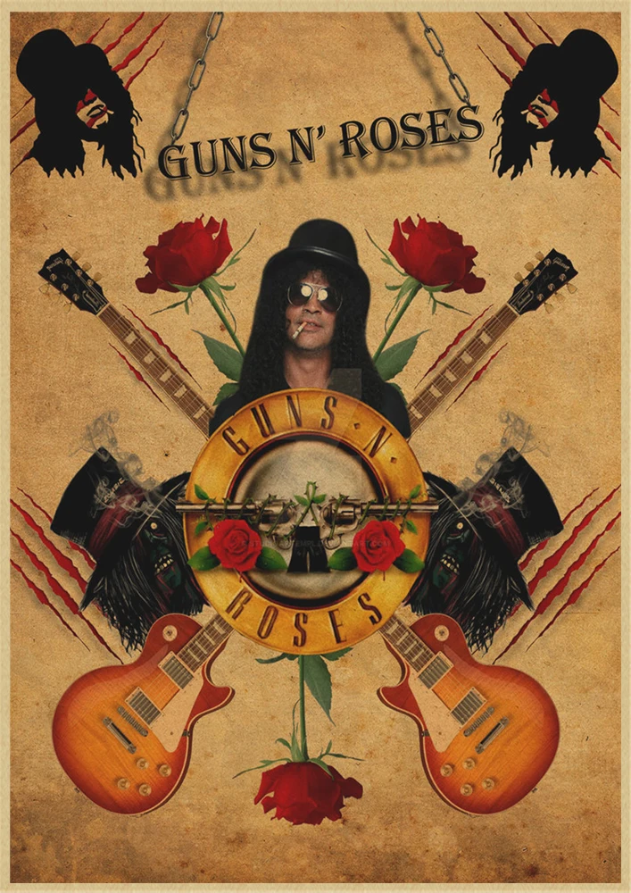 Guns N Roses рок-музыка плакаты винтажный плакат на стену стикер домашний декор крафт-бумага постер для бара/кафе