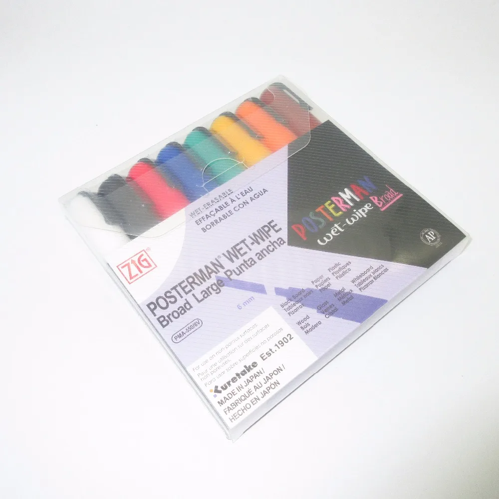 

ZIG Kuretake POSTERMAN WET WIPE Broad Large Punta ancha POP Markers 8 Colors Wet Erasable Chalk PMA-550 Japan 6mm