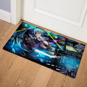 

Cute Cartoon Girl Hatsune Miku Floor Mat Kitchen Bathroom Non-slip Door Mats 46*76 PVC Leather Home Decor Lovely Print Rugs