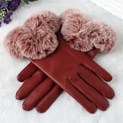 Женские зимние теплые кожаные перчатки Модные из искусственной кожи u-образные имитация кролика плюшевые плюс бархатные наружные перчатки