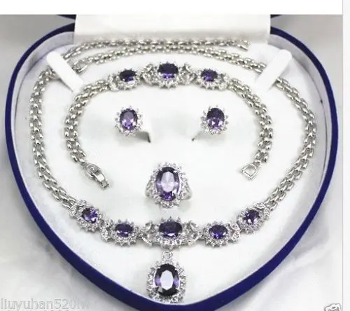 

free shipping>>> women's jewelry Purple gem 18KGP Earring Bracelet Necklace Ring