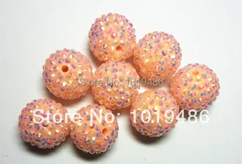 

20MM Spring light orange 100pcs / lot Chunky AB Resin Rhinestone Beads,Bling Resin Ball Beads, for Chunky Necklace